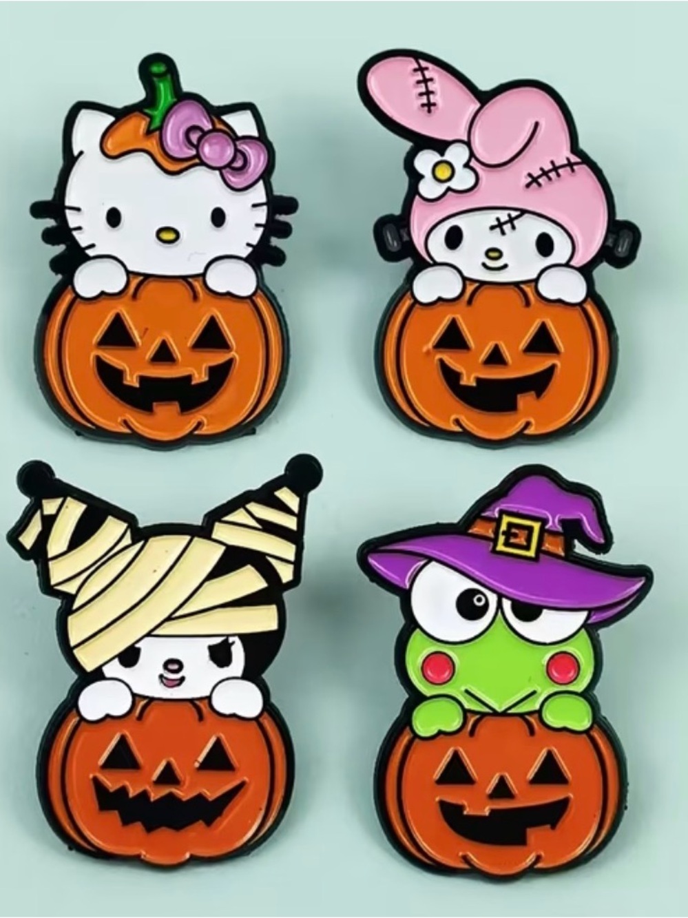 New Sanrio Halloween Enamel lapel Pin Set of 4- Hello Kitty, My Melody, Keroppi